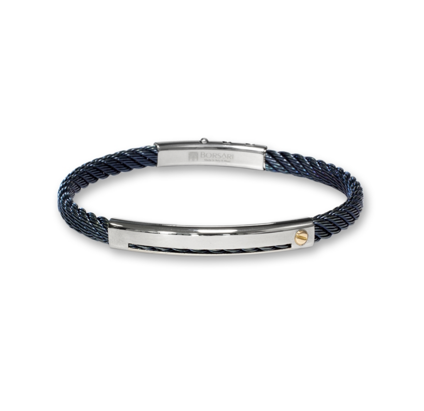 Silver Steel Bangle/18k Rose Gold Screw Element