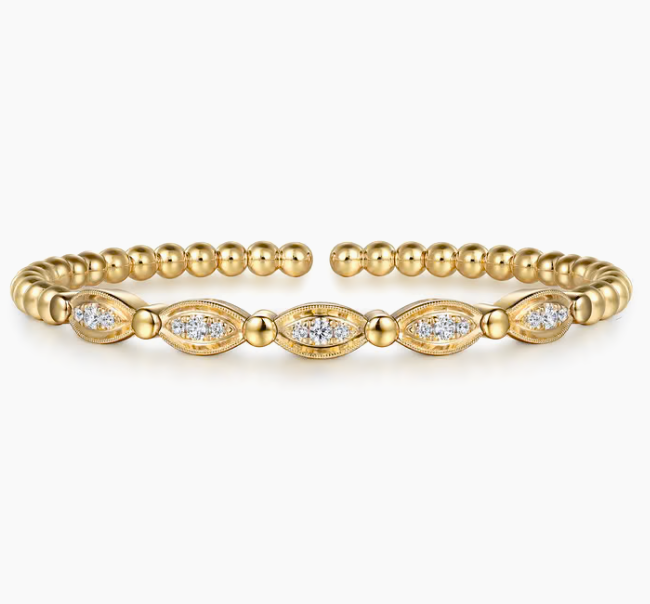 14K Yellow Gold Bujukan and Diamond Marquise Bar Bangle Bracelet | Gabriel & Co. | Luby