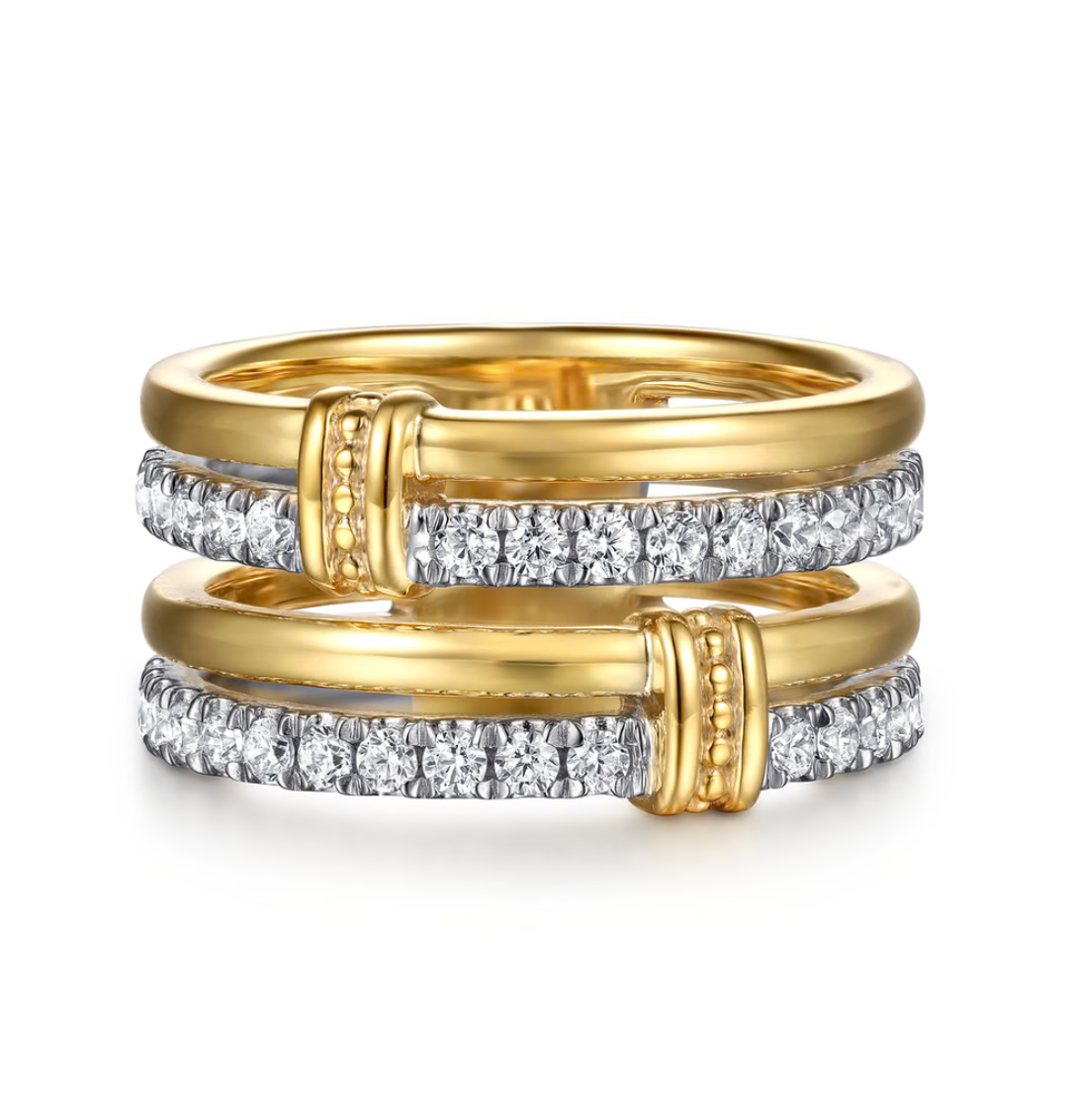 14K White & Yellow Gold Diamond Easy Stackable Ring,0.6ct | Gabriel & Co. | Luby