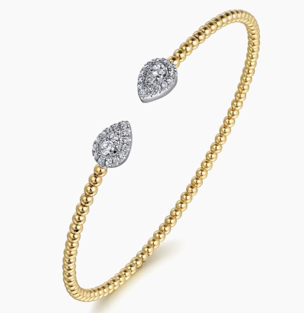 14K White and Yellow Gold Diamond Pear Shape Bujukan Bangle