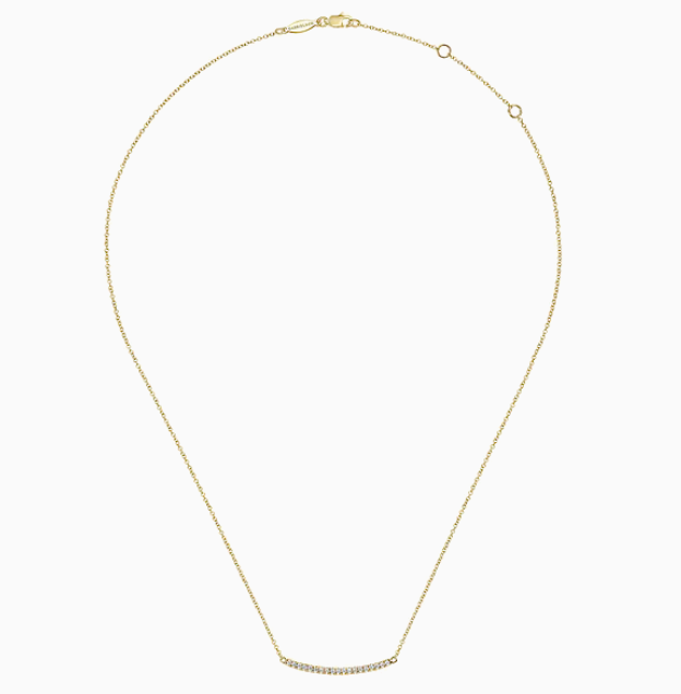 14K Yellow Gold Diamond Pave Curved Bar Necklace | Gabriel & Co. | Luby