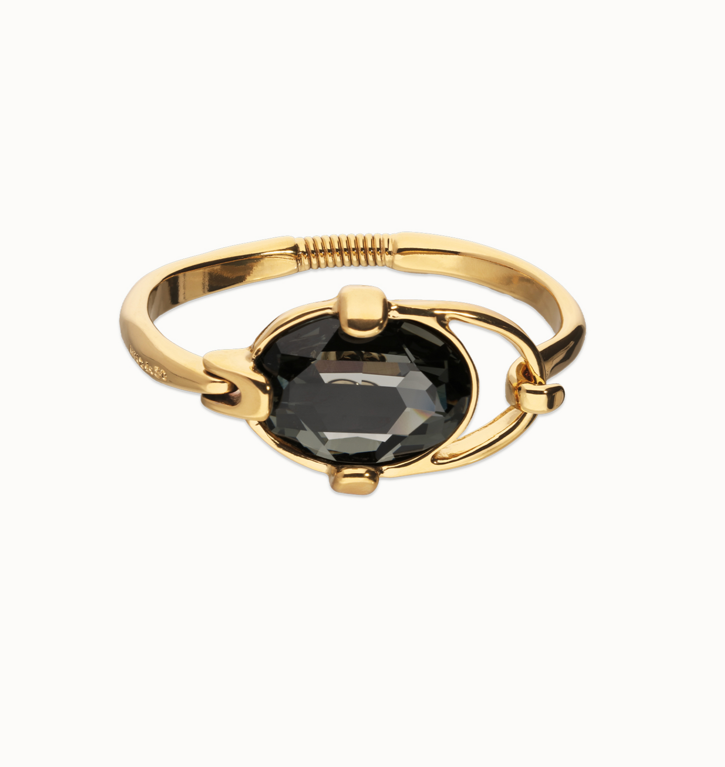 Pulsera rígida bañada en plata de ley con cristal facetado ovalado gris