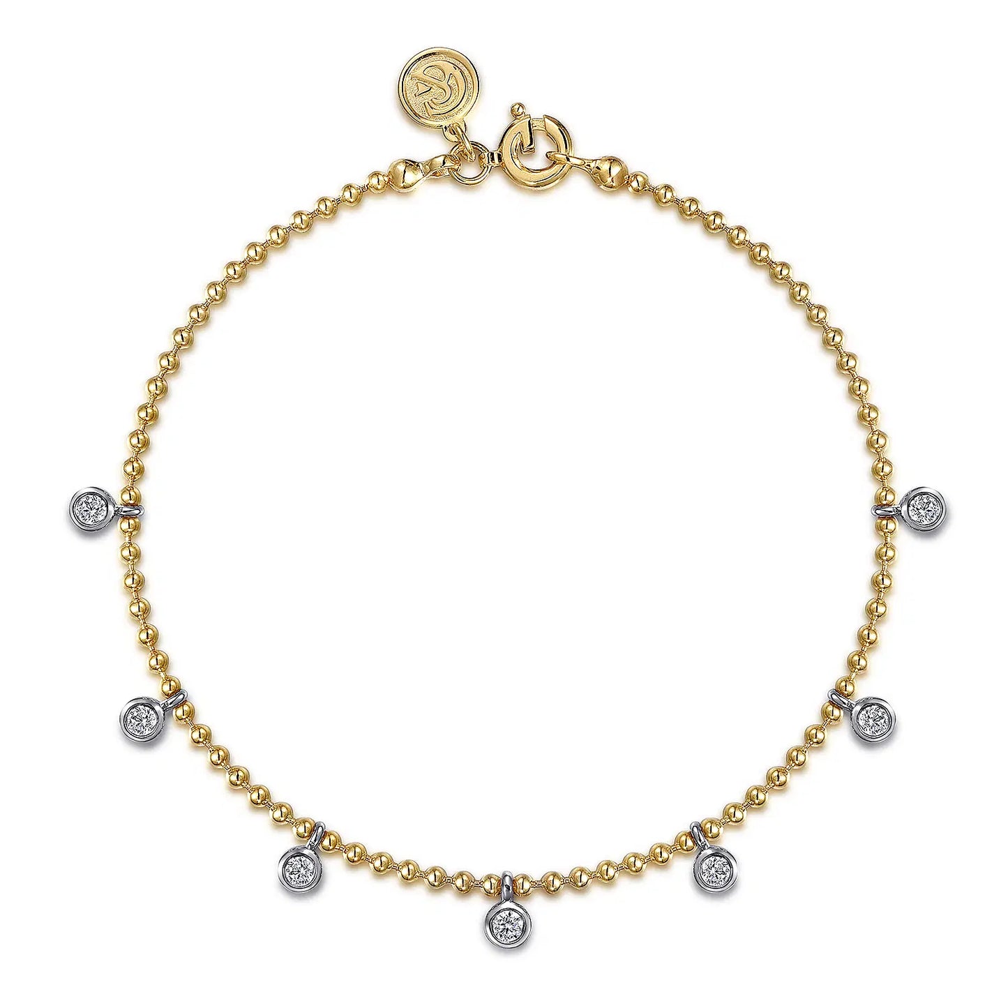 14K White and Yellow Gold Bujukan White Sapphire Droplet Bracelet | Gabriel & Co. | Luby