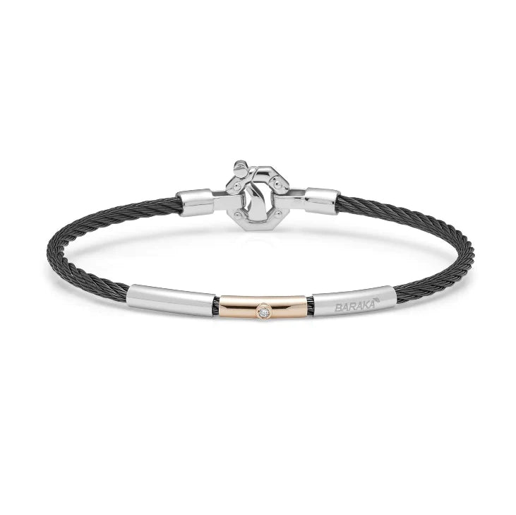 Stainless steel bracelet with rose gold and white diamond. White diamond in the clasp. | Baraka | Luby