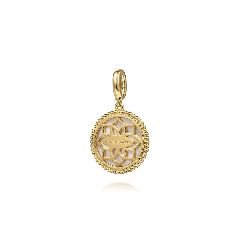 14K Yellow Gold 18mm Bujukan Diamond Compass Mother of Pearl Medallion Pendant | Gabriel & Co. | Luby