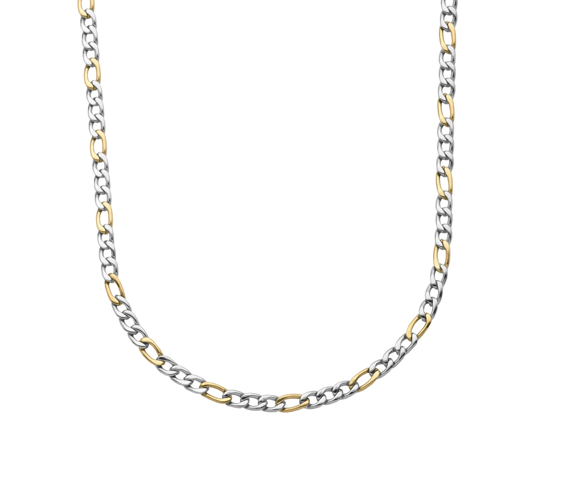 A.R.Z. Two Tone Figaro Link Necklace | ARZ Steel | Luby