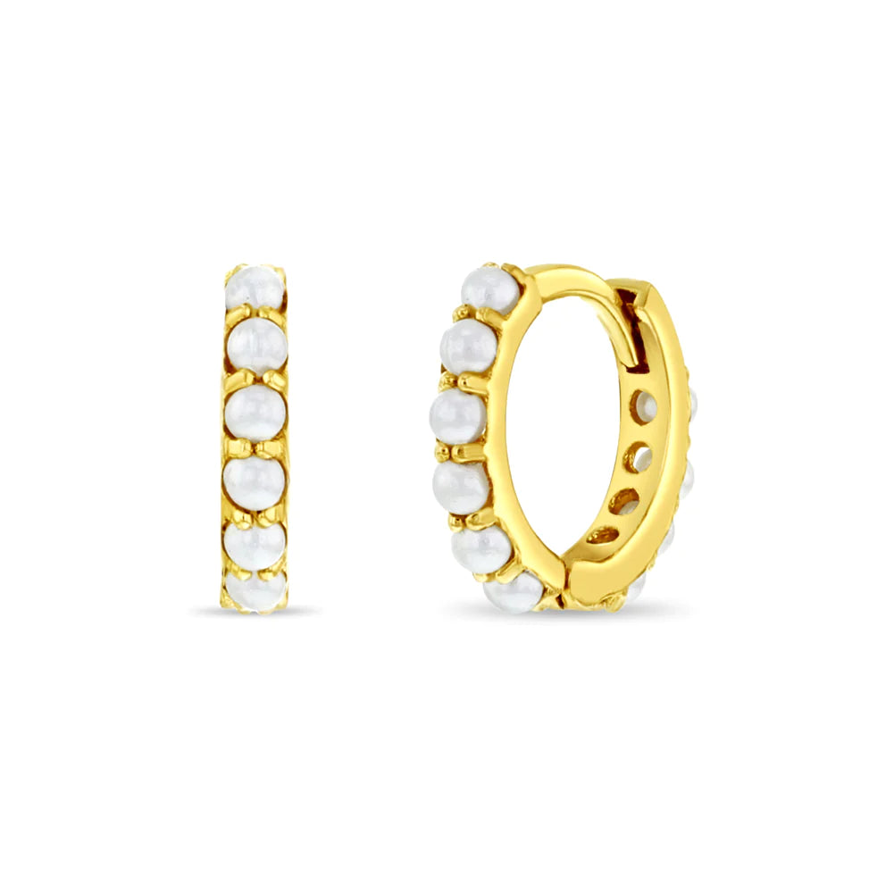 14k Tiny Freshwater Pearl Girls Huggie Earrings | Children Collection | Luby
