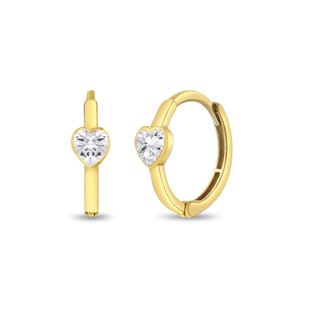 14k Sparkling Heart Girls Hoop Earrings | Children Collection | Luby