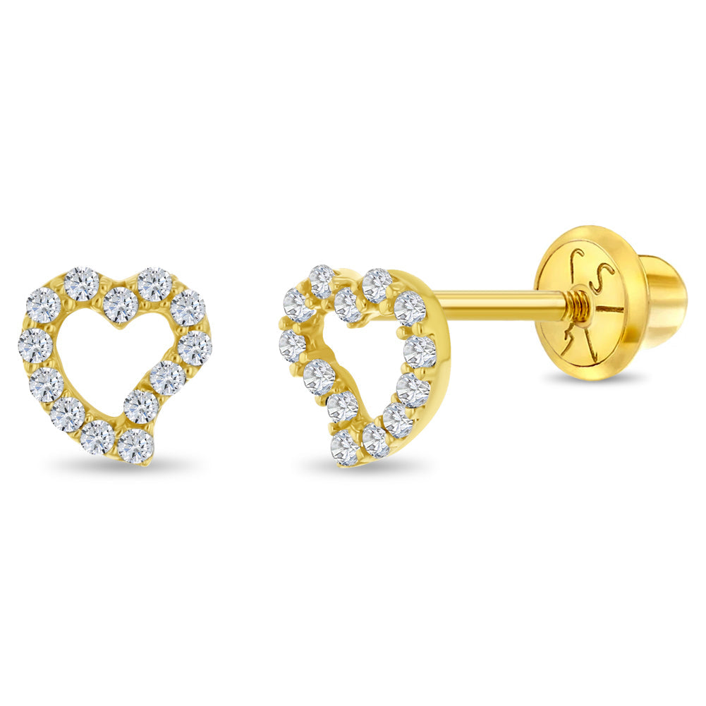 14k CZ Encrusted Heart Girl Earrings | Children Collection | Luby