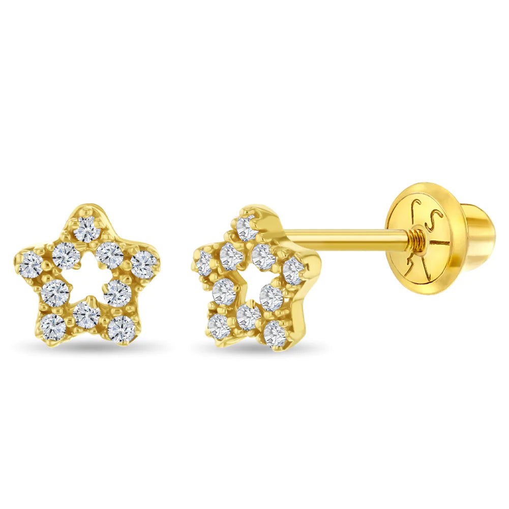 14k CZ Encrusted Star Toddler Earrings | Children Collection | Luby