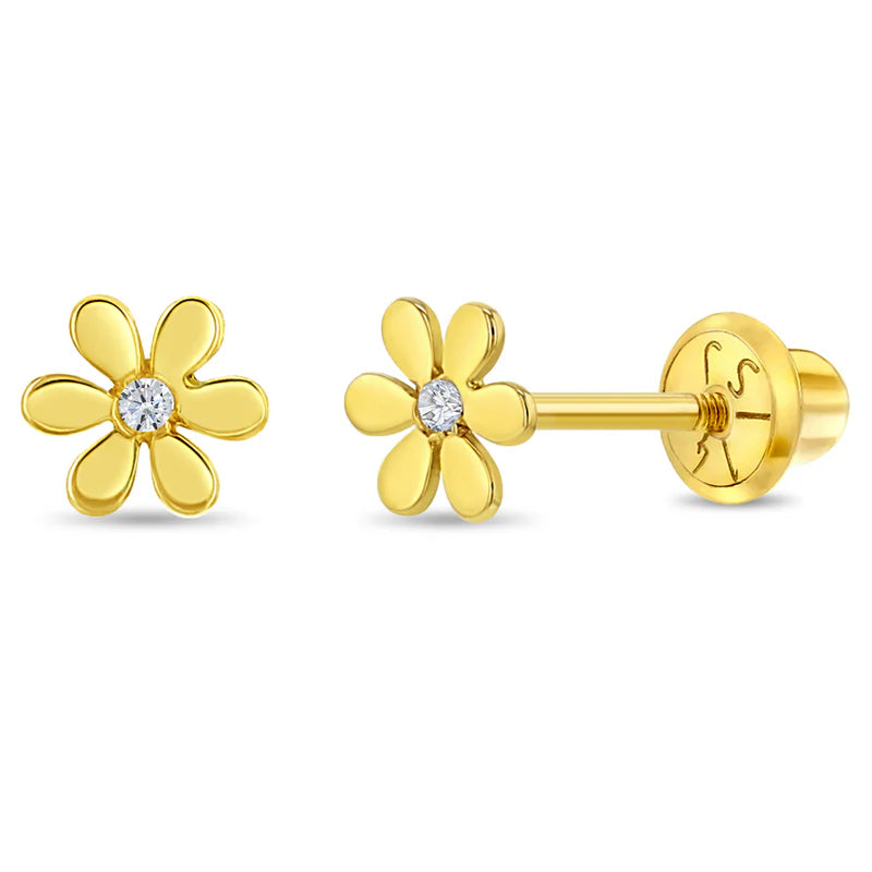 14k Tiny CZ Flower Girl Earrings | Children Collection | Luby