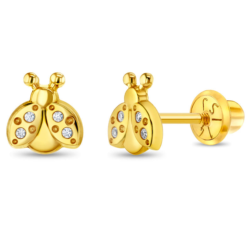 14k CZ Ladybug Girl Earrings | Children Collection | Luby