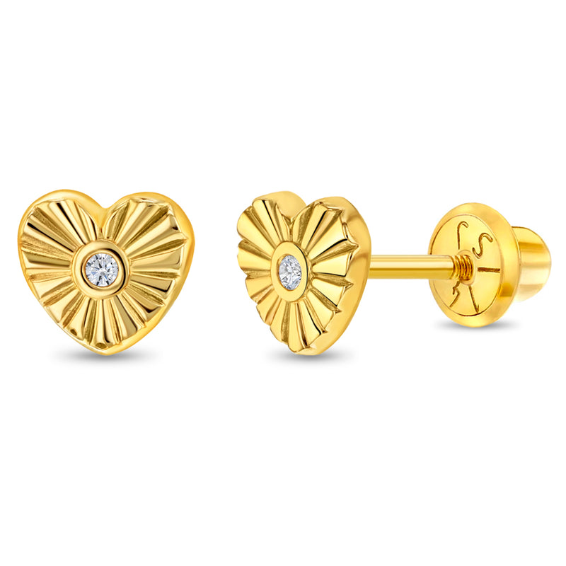 14k Heart Rays Girl Earrings | Children Collection | Luby