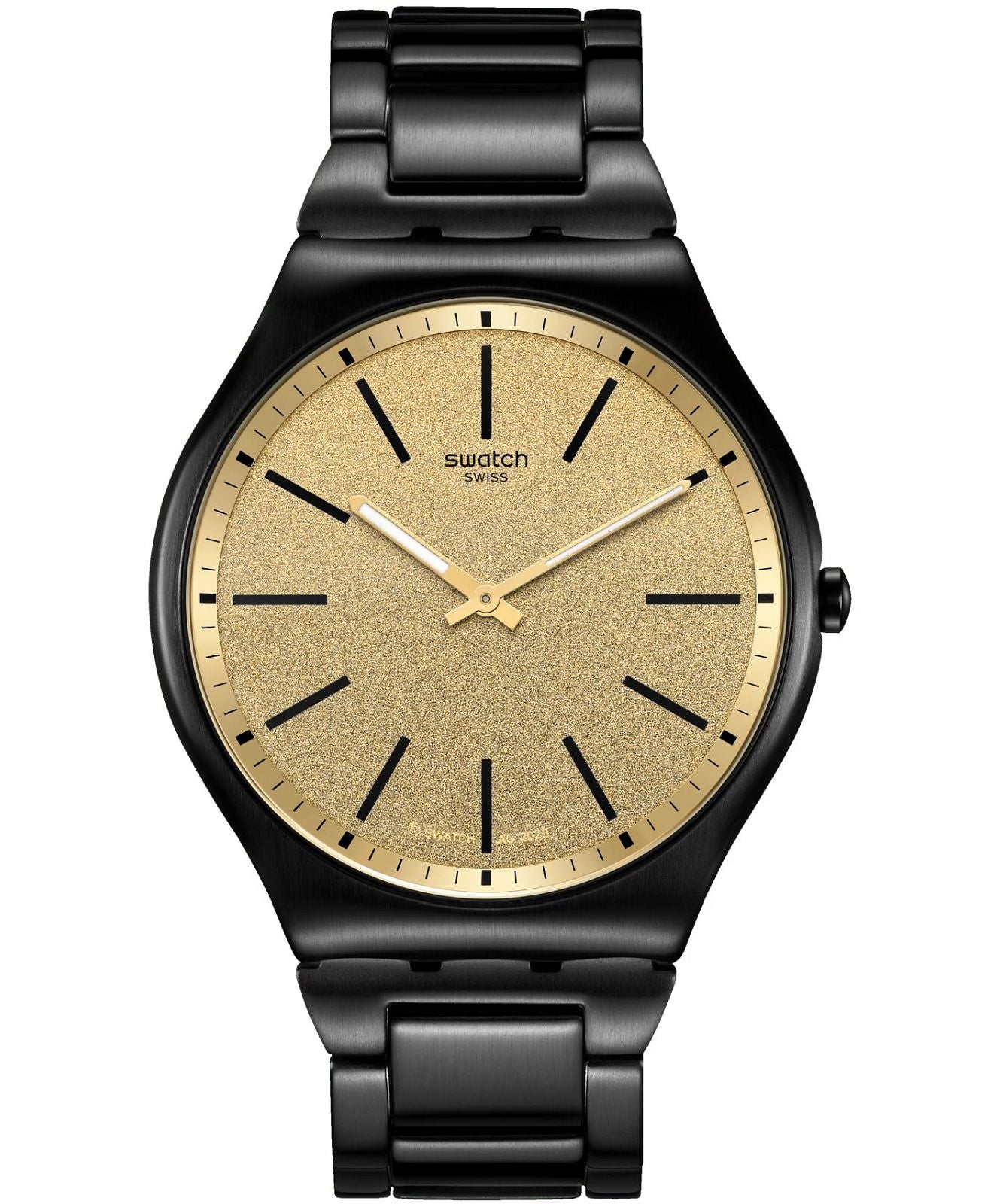 Swatch DASHING SLATE (42mm) Gold Glitter Dial / Black Stainless Steel Bracelet | Swatch | Luby