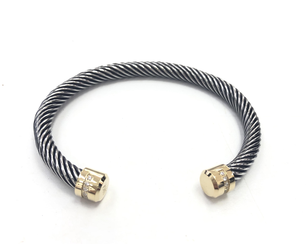 Black, Gold and Steel Twisted Bangle with C.Z Stones Bracelet | ARZ Steel | Luby