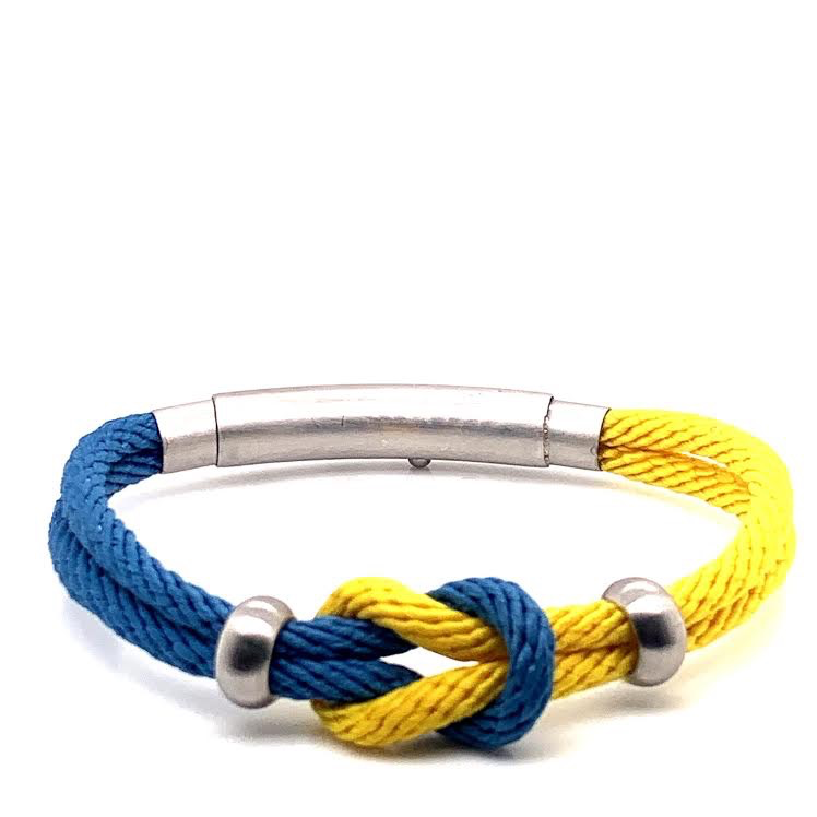 Yellow and Light Blue Double Rope Knot with Silver Beads Bracelet (Blue/Silver) | Seaknots | Luby