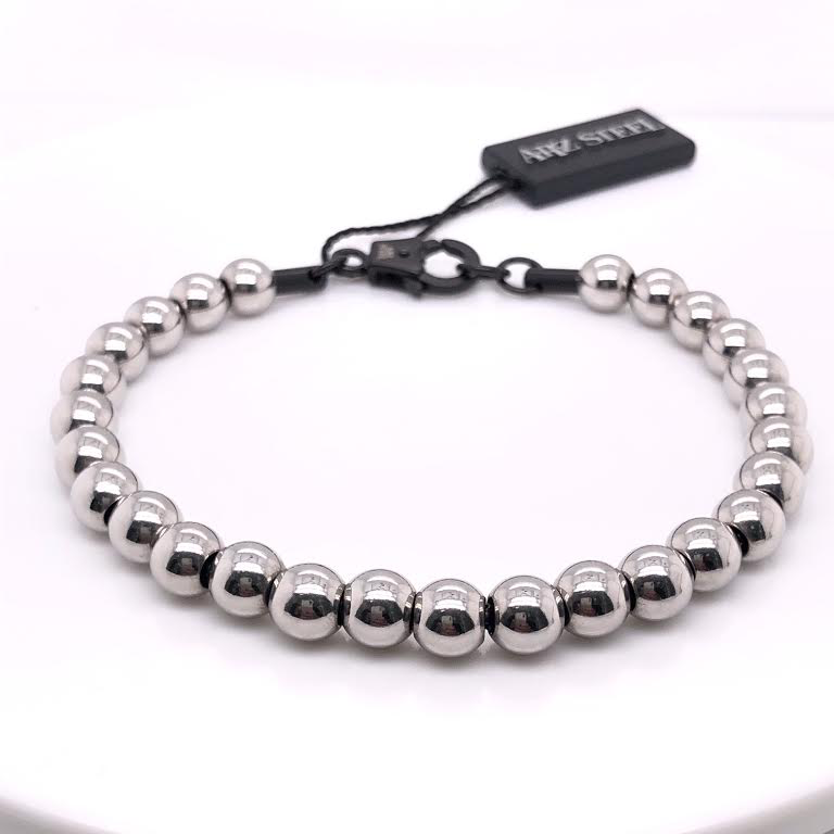 7mm Stainless-Steel Black Chain Bead Bracelet | ARZ Steel | Luby