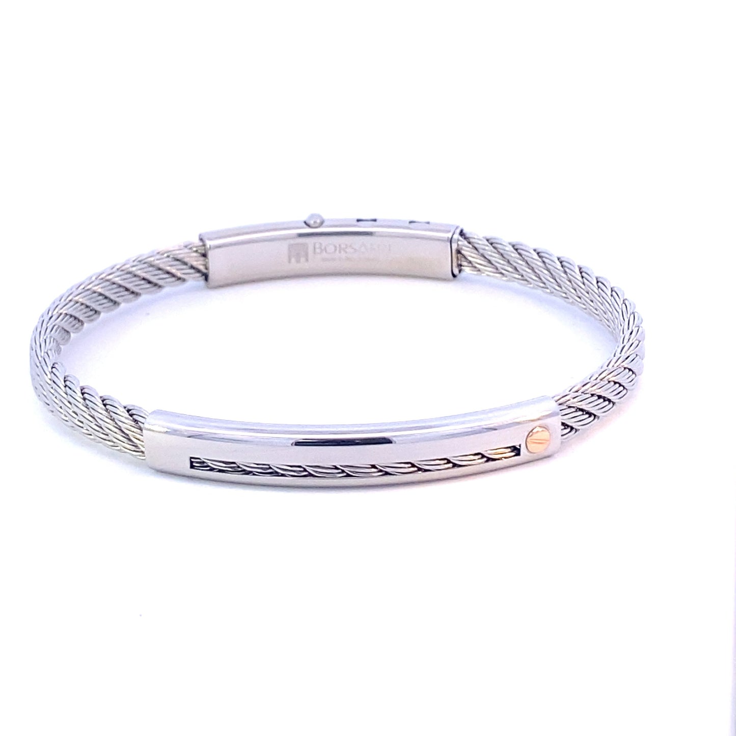 Silver Steel Bangle/18k Rose Gold Screw Element | BORSARI | Luby