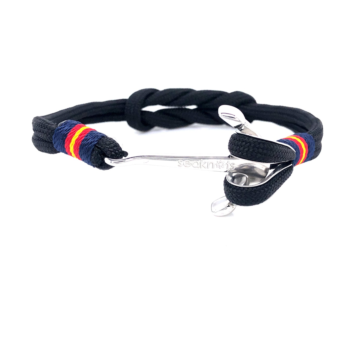 Black Double Cord with Silver Anchor Bracelet (Black/Silver) | SEAKNOTS | Luby