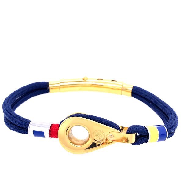 Navy Blue Double Cord with Gold Pulley and Nautical Flags Charms Bracelet (Blue/Gold) | Seaknots | Luby