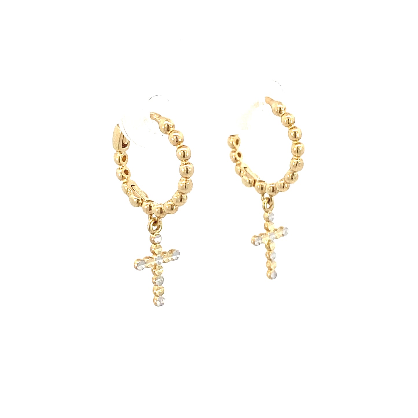 14K Gold Beads Hoops Cross | Luby Gold Collection | Luby