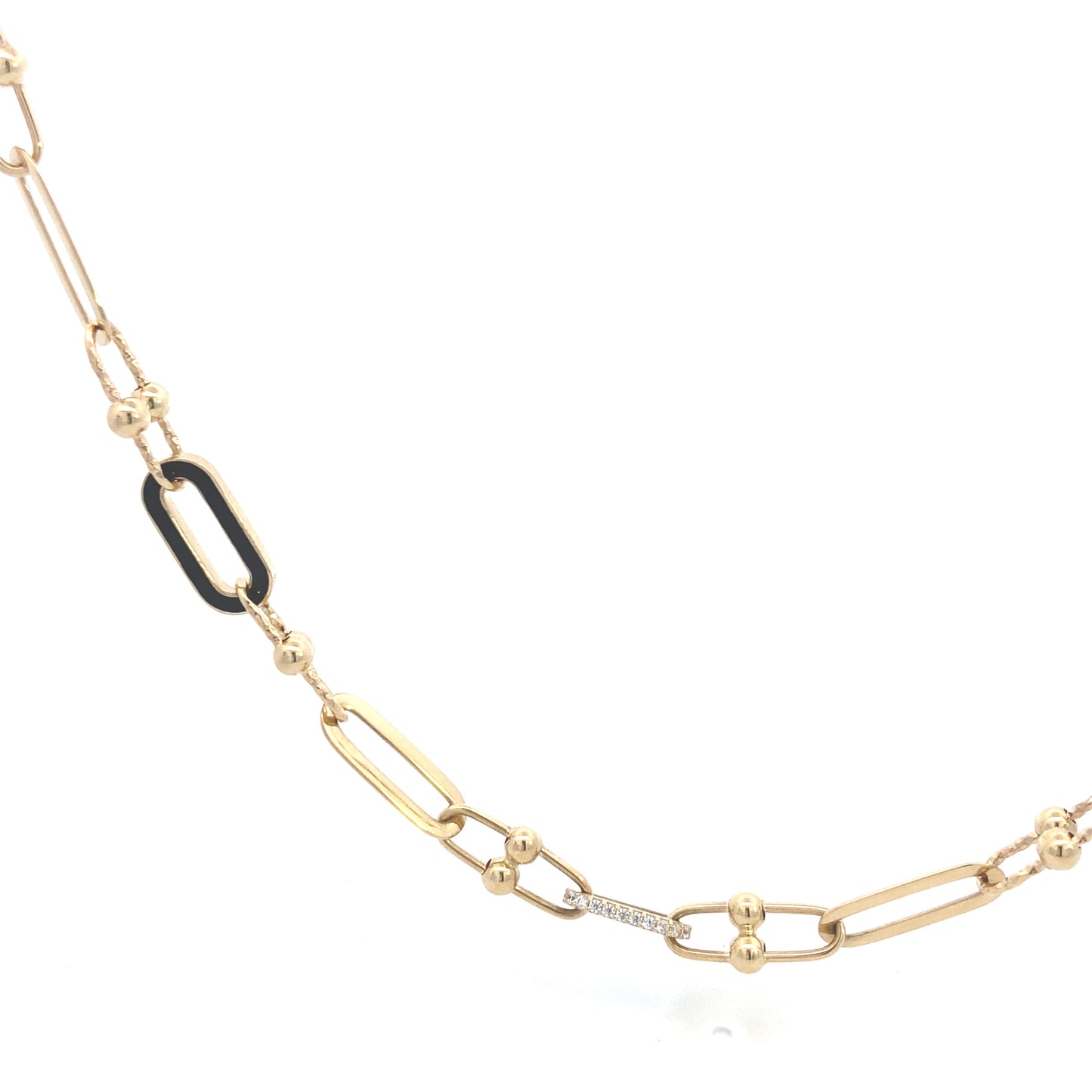 14K Gold Enamel Paper Clip with CZ Necklace | Luby Gold Collection | Luby