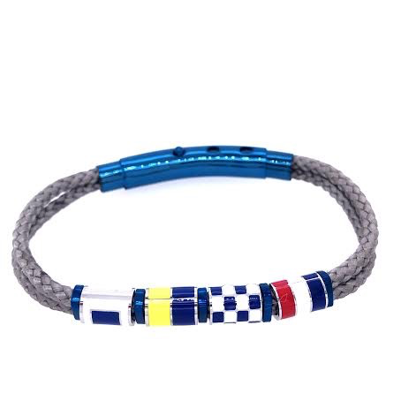 Light Grey Double Rope with Nautical Flags Charms Bracelet (Grey/Blue) | Seaknots | Luby