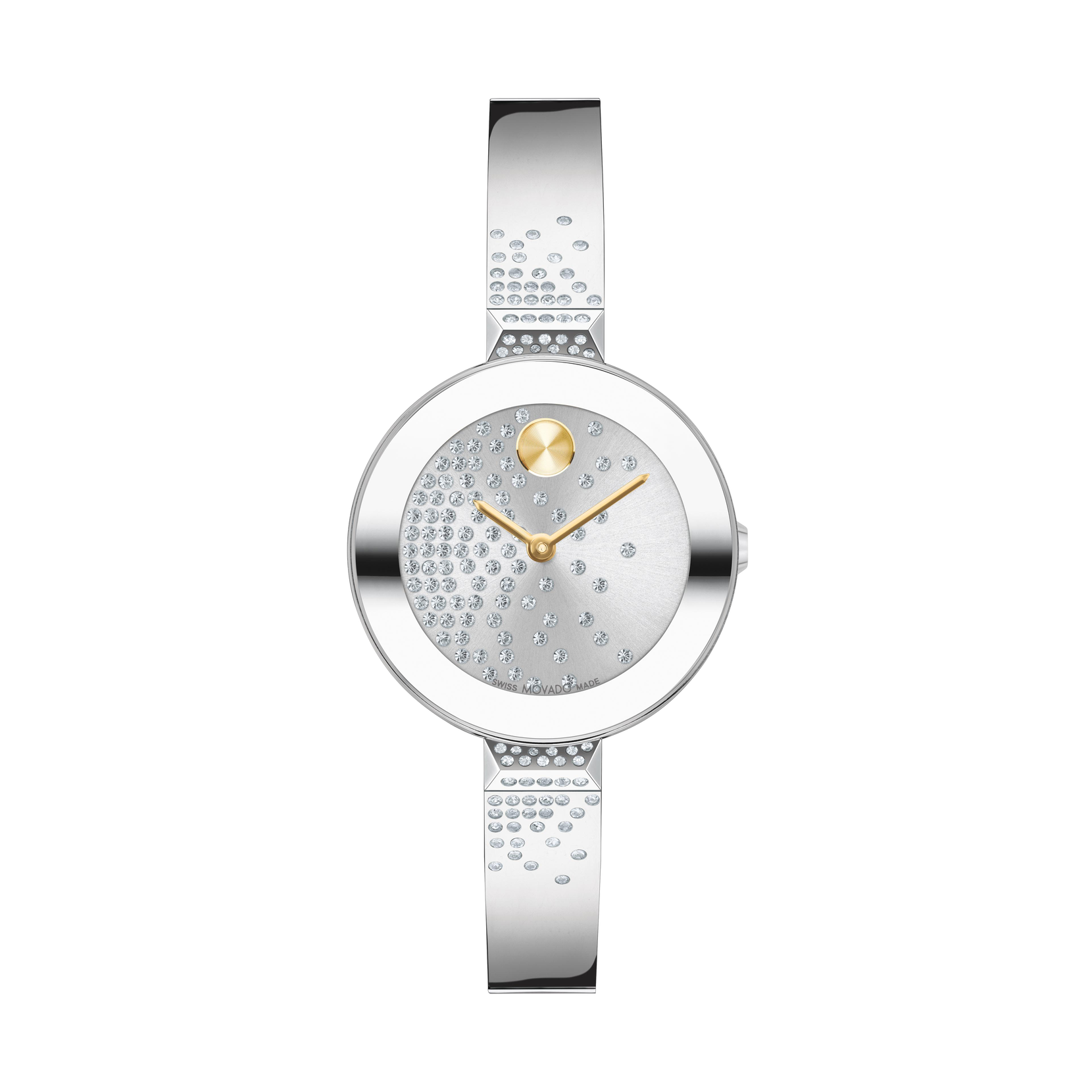 Movado BOLD Crystal Sunray Silver Dial Stainless Steel Bangle