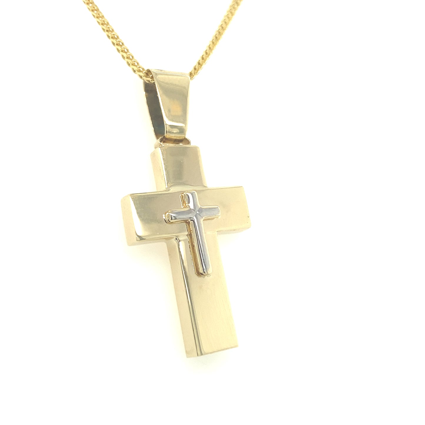14K Gold Double Cross Two Tone | Luby Gold Collection | Luby