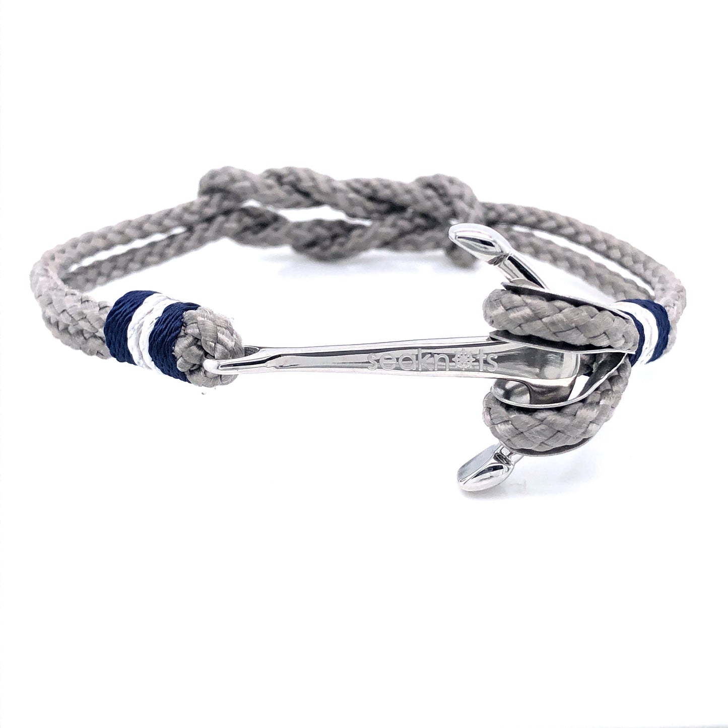 Light Grey Double Rope with Silver Anchor Bracelet (Grey/Silver) | Seaknots | Luby