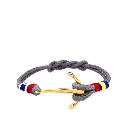 Light Grey Double Rope with Gold Anchor and Nautical Flags Charms Bracelet (Grey/Gold) | Seaknots | Luby