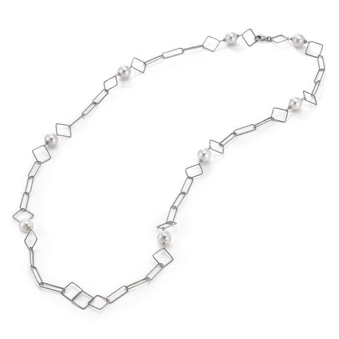 White Pearl and Diamond Cut Alternating Necklace | Joia De Majorca | Luby