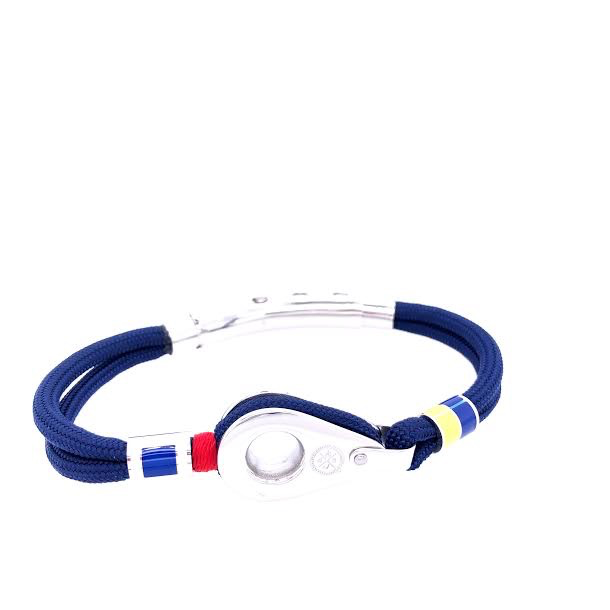 Navy Blue Double Cord with Silver Pulley and Nautical Flags Charms Bracelet (Blue/Silver) | Seaknots | Luby