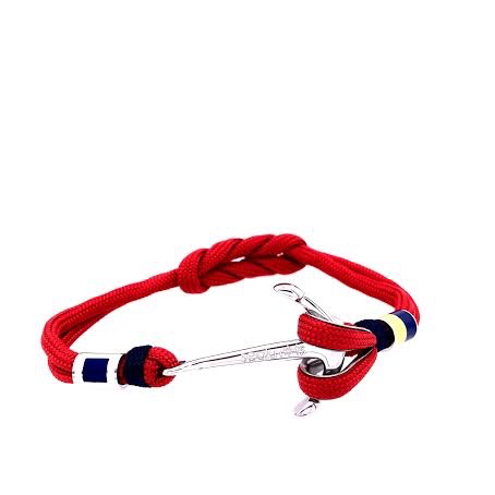 Red Double Cord with Silver Anchor and Nautical Flags Charms Bracelet (Red/Silver) | Seaknots | Luby