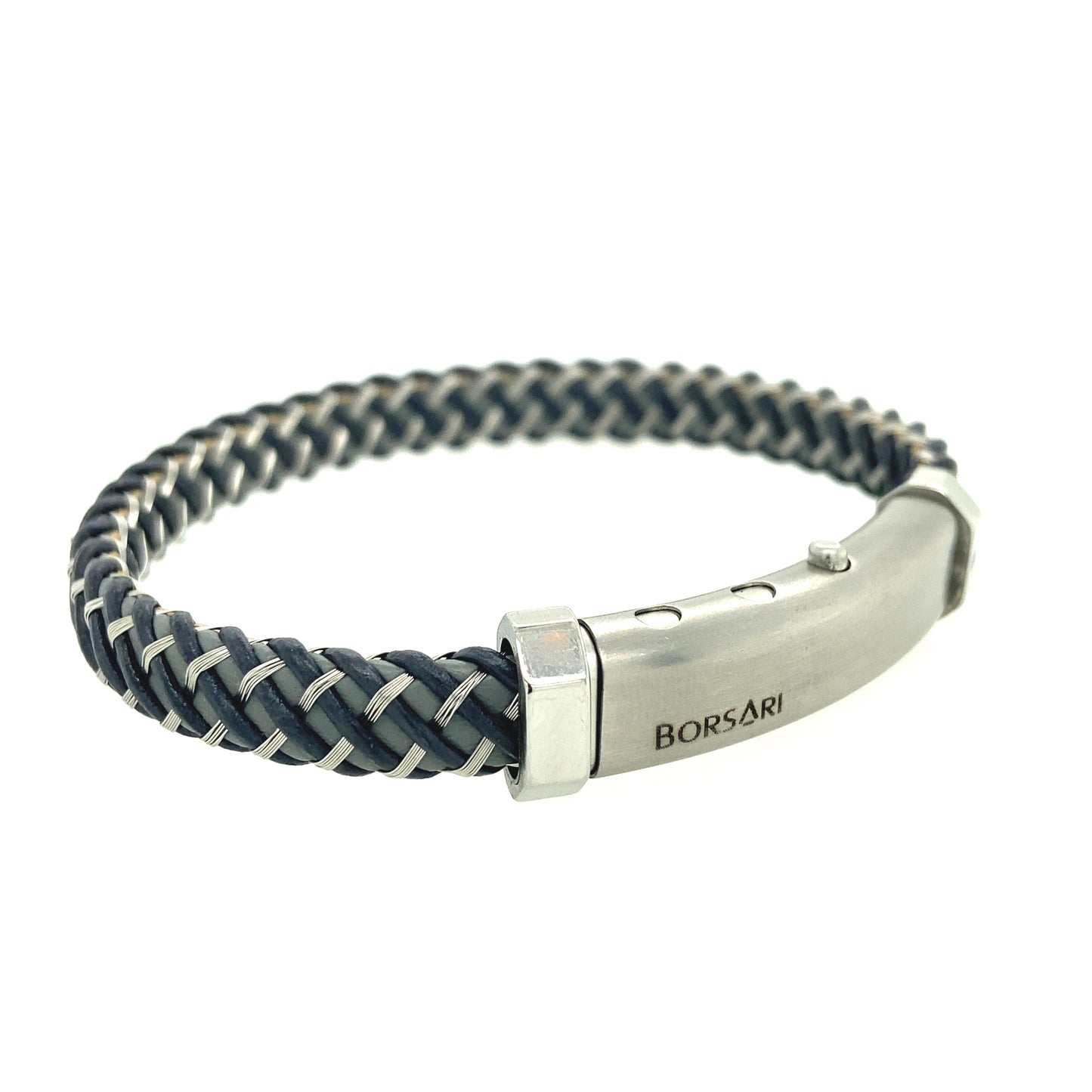 Gray Leather & Steel Steel Clasp with Diamond | BORSARI | Luby