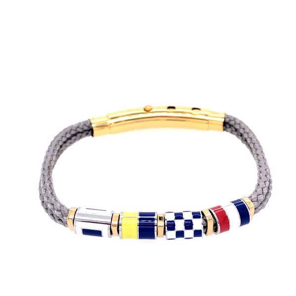 Light Grey Double Rope with Nautical Flags Charms Bracelet (Grey/Gold) | Seaknots | Luby