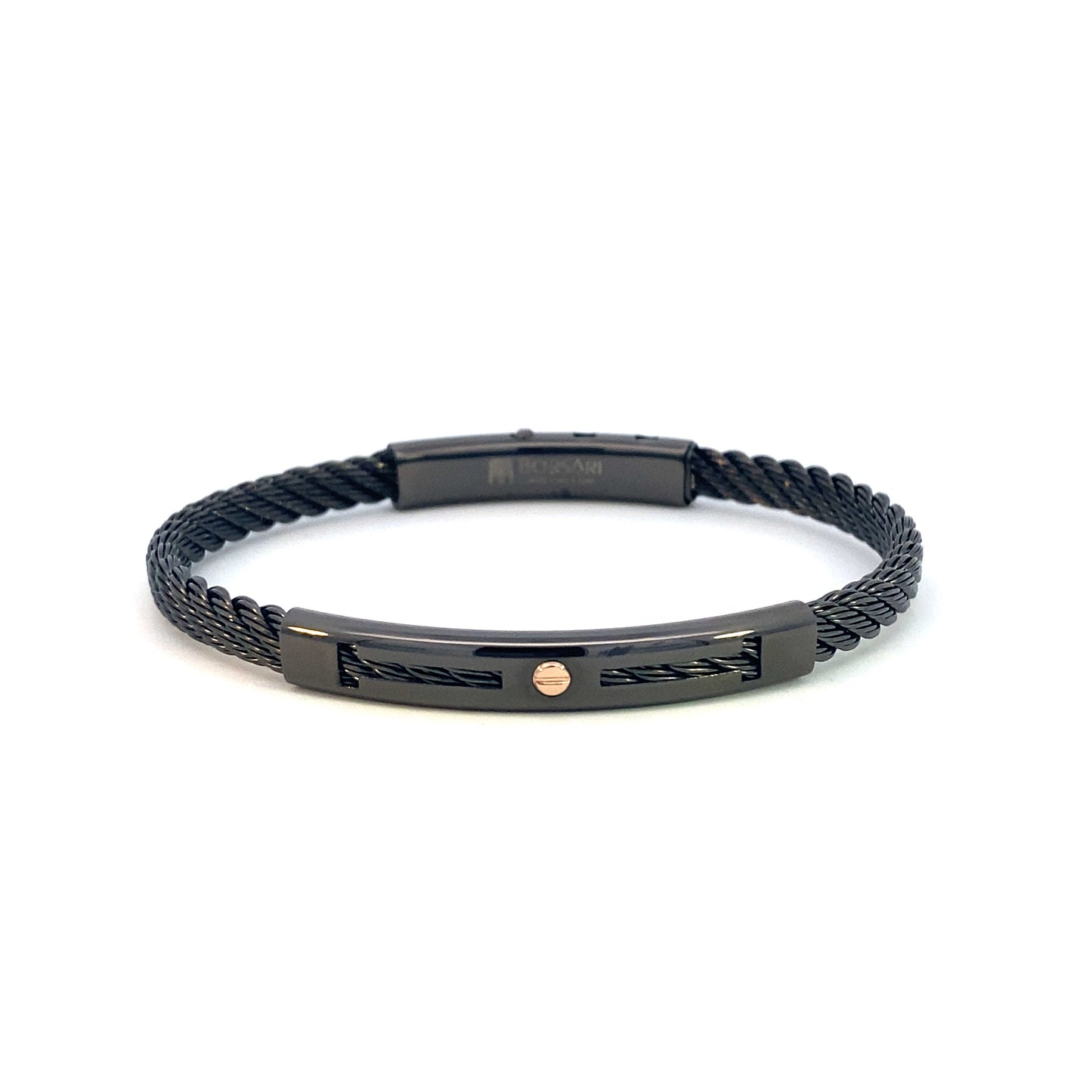 Gunmetal Steel Bangle/18k Rose Gold Screw Element | BORSARI | Luby