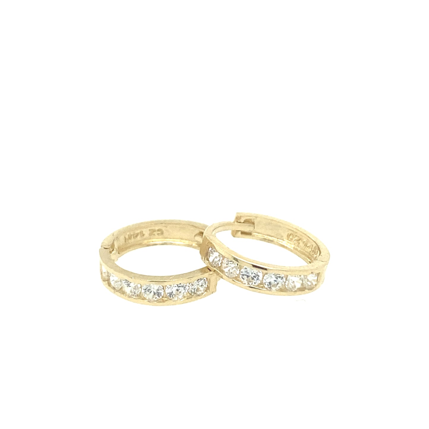 14K Gold Earring Hoop with CZ - 1MM | Luby Gold Collection | Luby