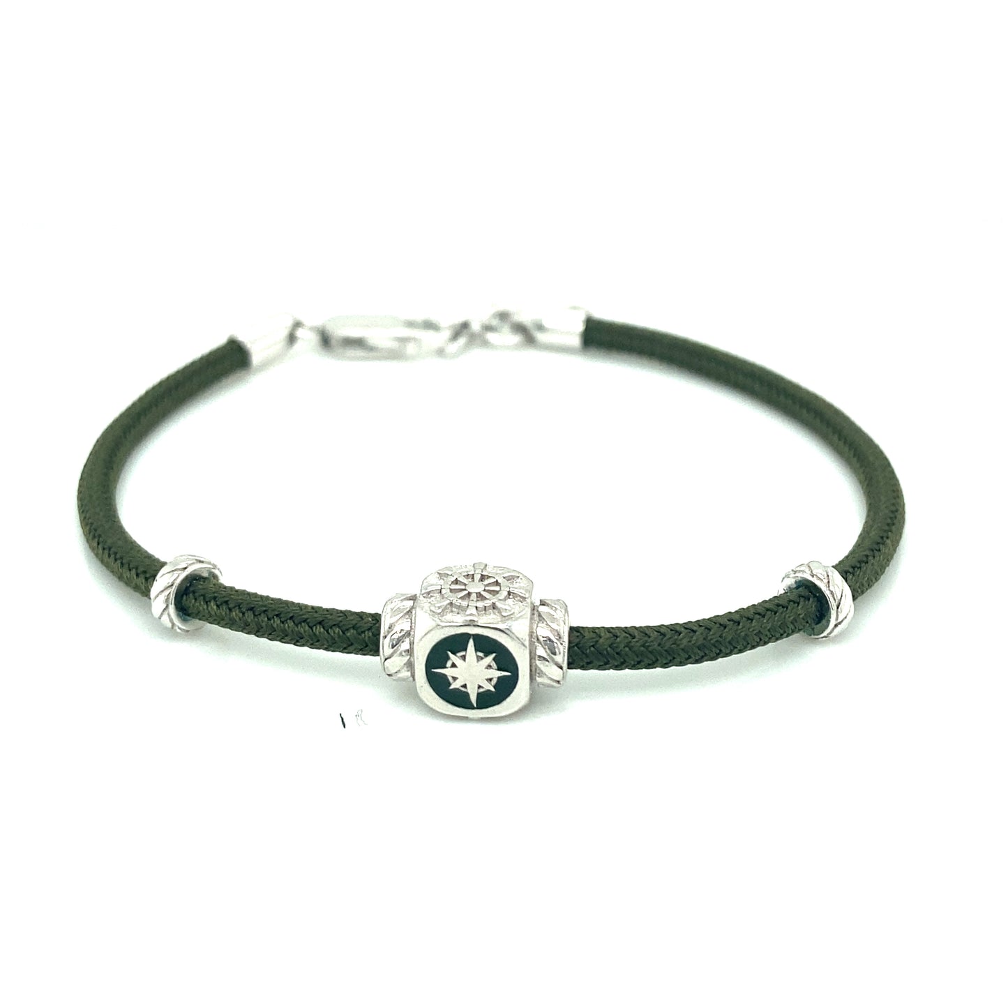 Green Nylon Cord Silver Bracelet | BORSARI | Luby