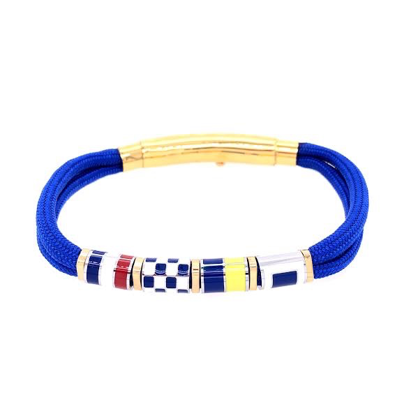 Royal Blue Double Cord with Nautical Flags Charms Bracelet (Blue/Gold) | Seaknots | Luby