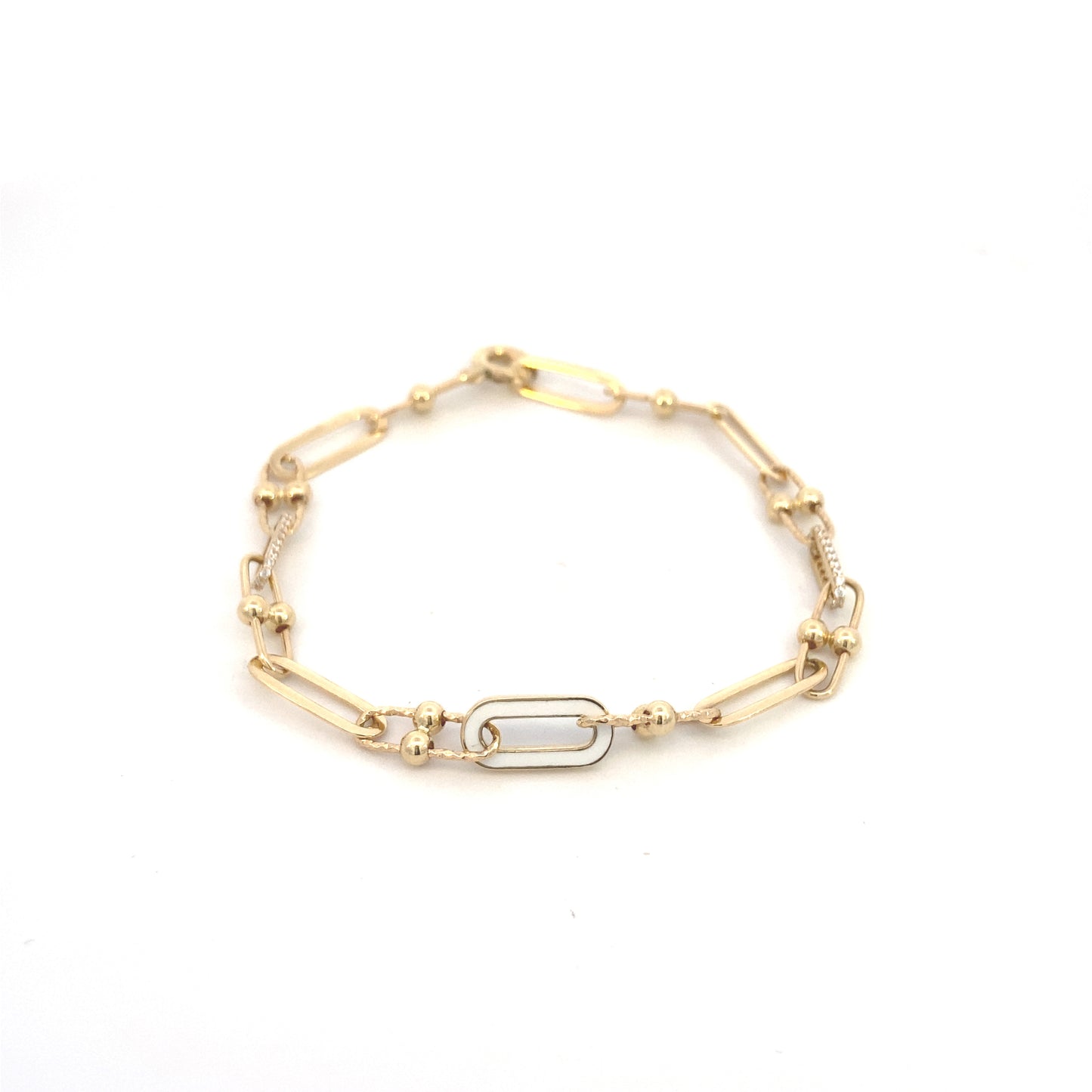 14K Gold Enamel Paper Clip Link Bracelet with CZ | Luby Gold Collection | Luby