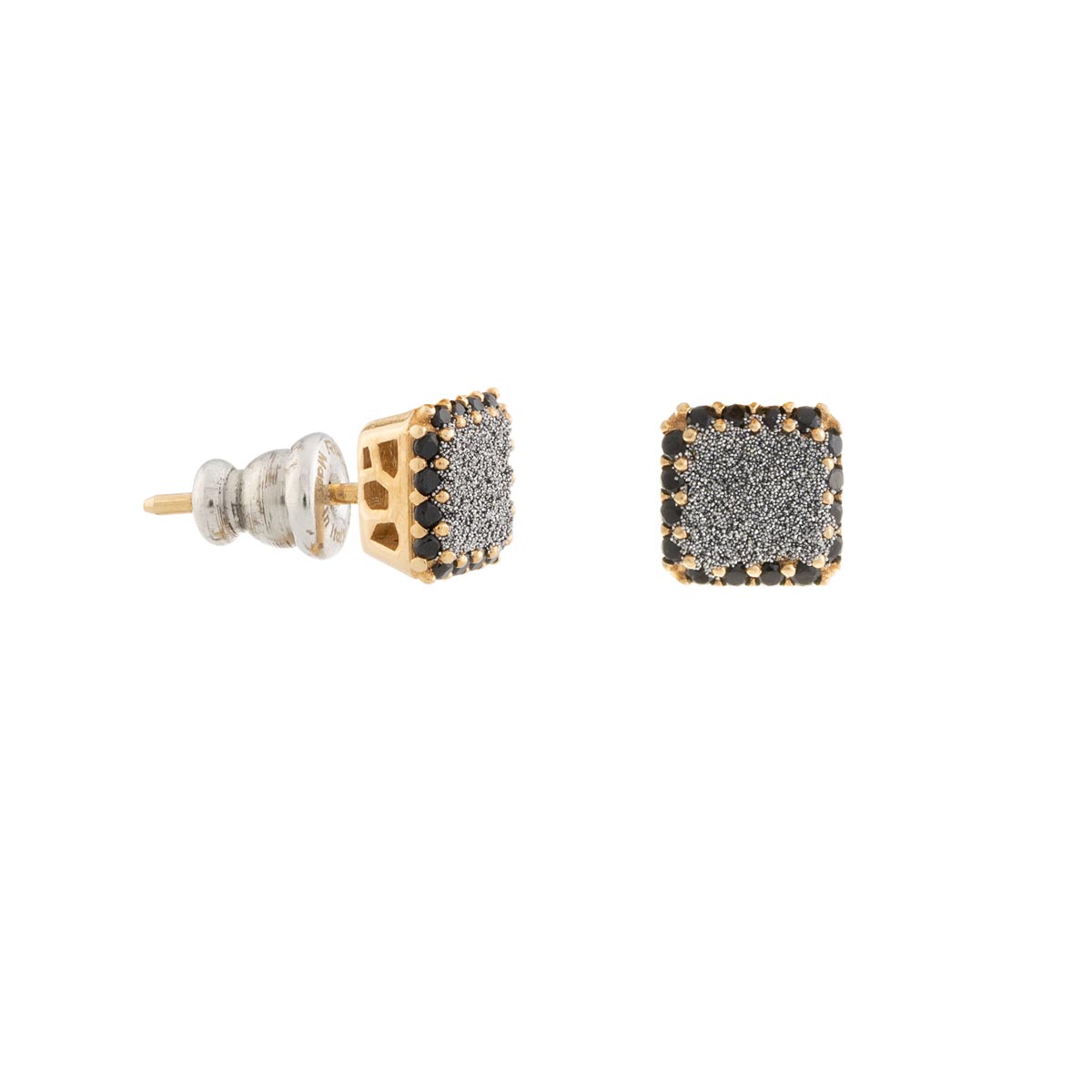 Square Earring with Diamond Dust and Black Stone Frame | Rebecca | Luby