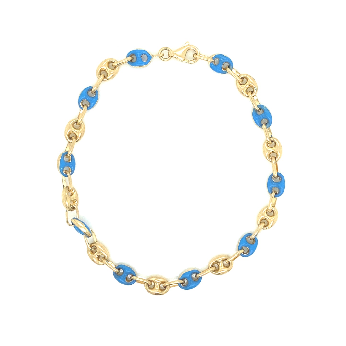 14k Gold Oval Link Blue Enamel Bracelet | Luby Gold Collection | Luby
