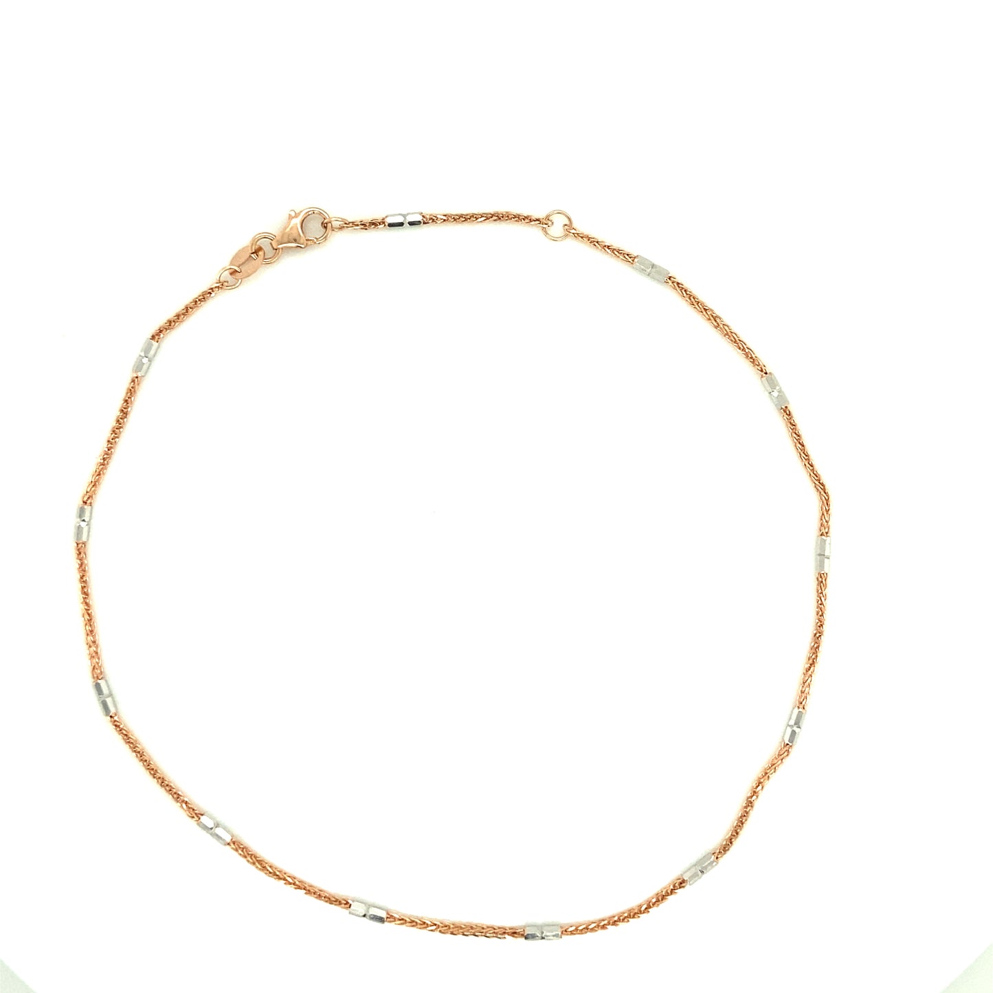 14K ANKLET ROSE GOLD AND WHITE BARREL | Luby Gold Collection | Luby