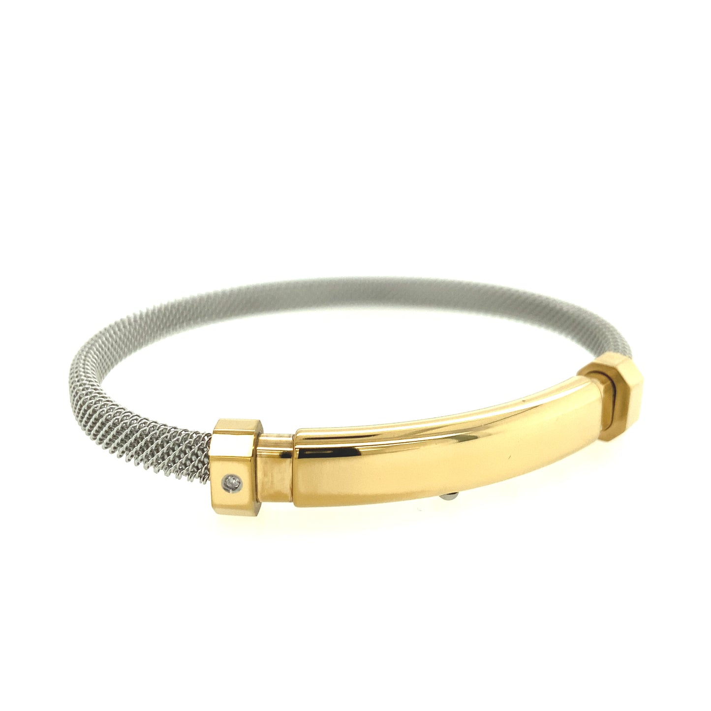 FLAT STAINLESS STEEL BANGLE WITH GOLD CLASP WITH DIAMOND | BORSARI | Luby