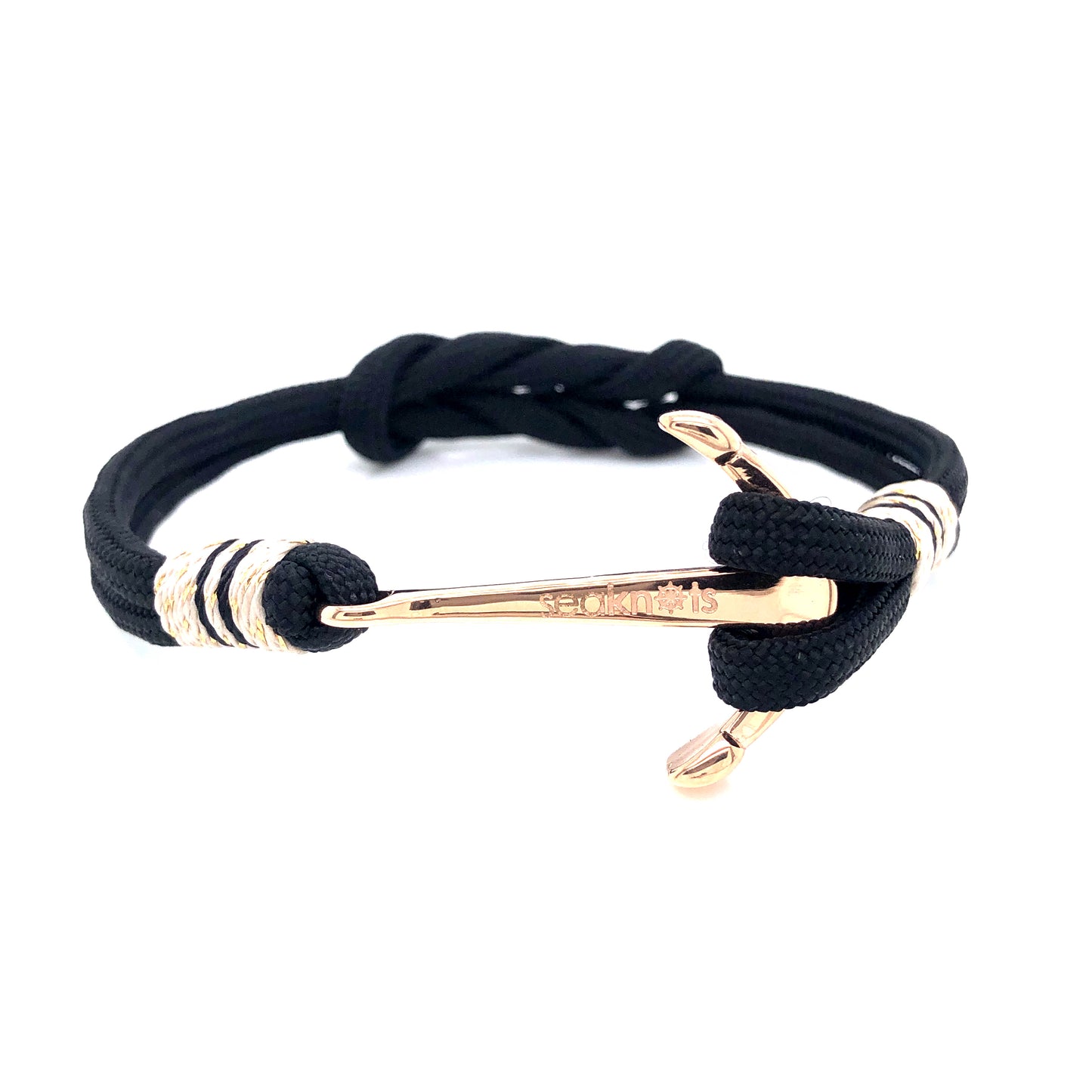 Black Double Cord with Gold Anchor Bracelet (Black/Rose-Gold) | SEAKNOTS | Luby