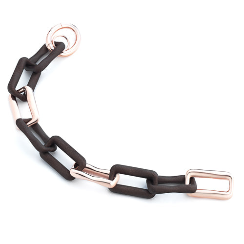 Marcello Pane Brown Rubber Rose Gold Bracelet 925 | Marcello Pane | Luby