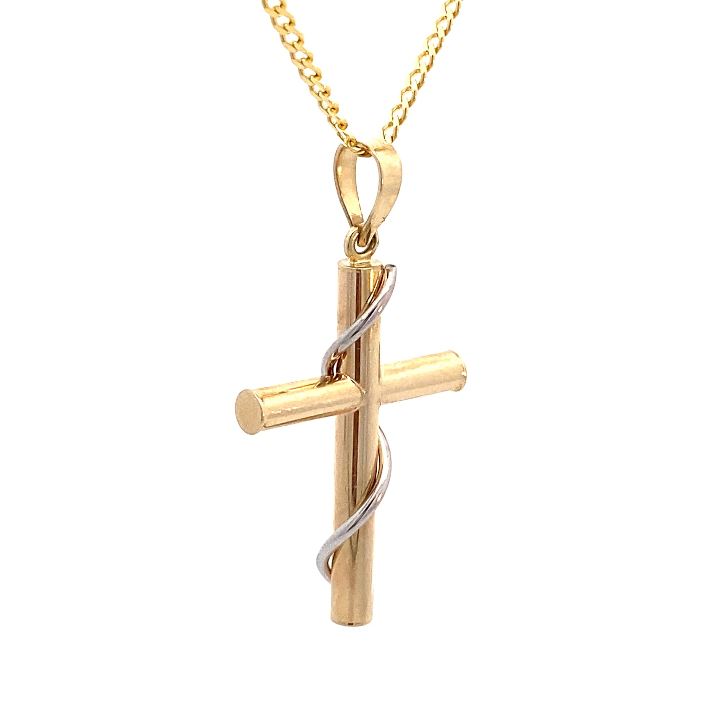 14K 2T Gold Cross Pendant with Line | Luby Gold Collection | Luby