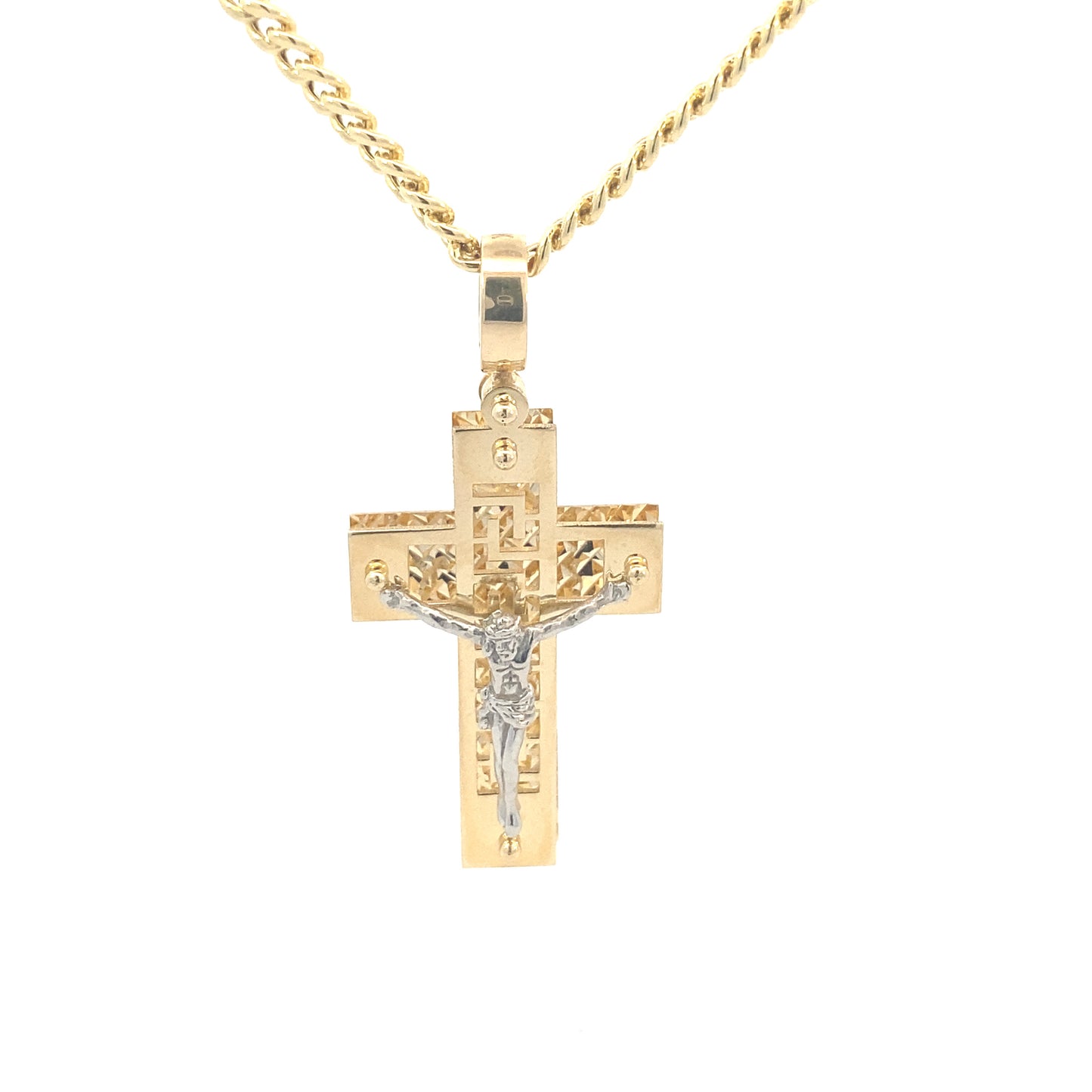 14K Gold 2-Tone Fancy Cross with Image Pendant | Luby Gold Collection | Luby