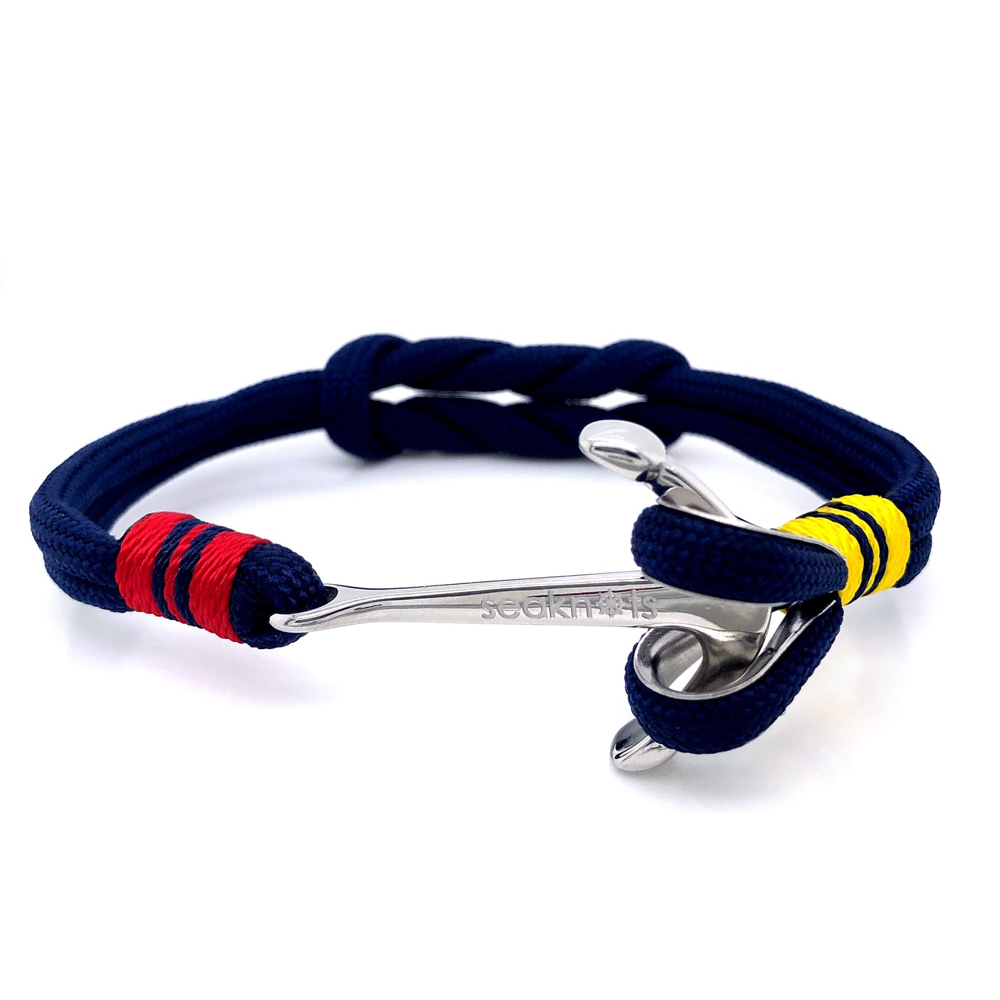 Navy Blue Double Cord with Silver Anchor Bracelet (Blue/Silver) | SEAKNOTS | Luby